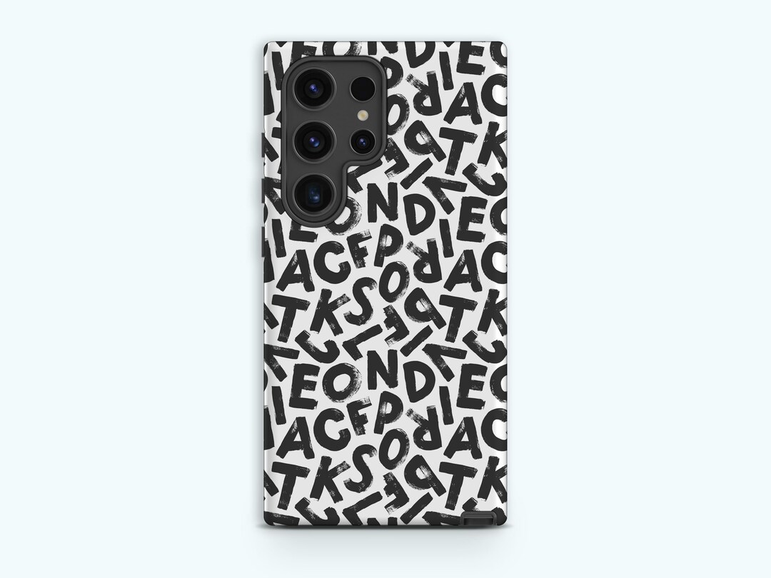 LETTER MAZE Samsung Case Black and White Typography Art Tough Phone