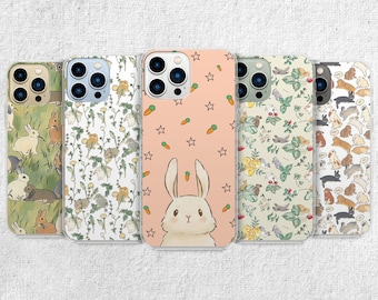 Cute Bunny Phone Case - Aesthetic Nature Rabbit Art Cover fit for iPhone 15 Pro Max 14 13 12 11 Xr X 8 7 Plus Samsung S23 Ultra S22 S21