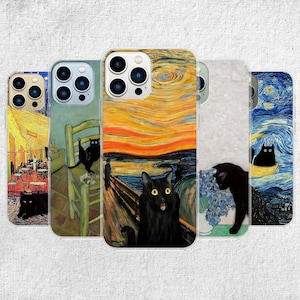 Van Gogh Phone Case - Cat Meme Funny Painting Parody Artwork fit for iPhone 16 Pro Max 15 14 13 12 11 Plus, Samsung S24 Ultra S23 S22 S21