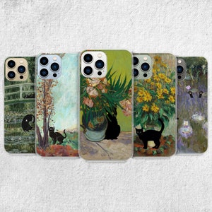 Funny Black Cat Phone Case - Painting Meme Kitty Art fit for iPhone 16 Pro Max 15 14 13 12 11 Plus, Samsung S24 Ultra S23 S22 S21 S20