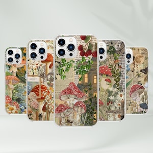 Aesthetic Mushroom Phone Case - Cottagecore Art Cover fit for iPhone 16 Pro Max 15 14 13 12 11 Plus, Samsung S25 Ultra S24 S23 FE S22