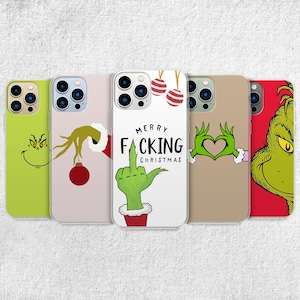 Funny Grinch Christmas Phone Case - Xmas Winter Art Cover for iPhone 16 Pro Max 15 14 13 12 11 Plus, Samsung S24 Ultra S23 S22 S21 S20
