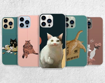 Funny Cat Phone Case - Aesthetic Meme Kitty Pet Gift Art Cover fit for iPhone 15 Pro Max 14 13 12 11 8 7 Plus Samsung S23 Ultra S22 S21 S20
