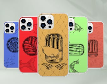 Sardine Phone Case - Fish Ocean Seafood Art fit for iPhone 16 Pro Max 15 14 13 12 11 Plus SE, Samsung S25 Ultra S24 S23 S22 S21