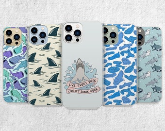 Shark Phone Case - Beach Sea Whale Fin Life Ocean Art Cover for iPhone 15 Pro Max 14 13 12 11 Xr X 8 7 Plus, Samsung S24 Ultra, S23 S22 S21