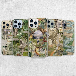 Può includere: Set di sei custodie per telefono con un collage di immagini ispirate alla natura, tra cui fiori, foglie, farfalle e uccelli. Le custodie sono trasparenti e lasciano intravedere il colore del telefono attraverso il design.