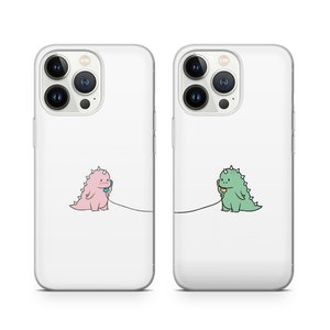 Dinosaur Couple Matching Phone Case - Dino Trex BFF Gift fit for iPhone 16 Pro Max 15 14 13 12 11 Plus, Samsung S24 Ultra S23 S22 S21 S20
