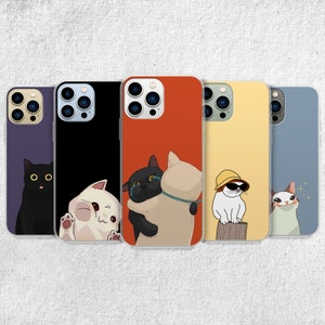 Funny Cat Phone Case - Aesthetic Kitty Art Cover fit for iPhone 15 Pro Max, 14, 13, 12, 11, Xr, X, 8 Plus, Samsung S23 Ultra, S22, S21, S20