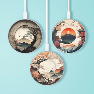 Aesthetic Cherry Blossom Wireless Charger Japan Art Charging Station for iPhone 14 13 12 11 Pro Max 7 8 Plus SE 2020 X XR Samsung S22 Ultra