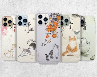 Aesthetic Cat Phone Case - Japanese Vintage Painting Art fit for iPhone, Samsung and Google Pixel