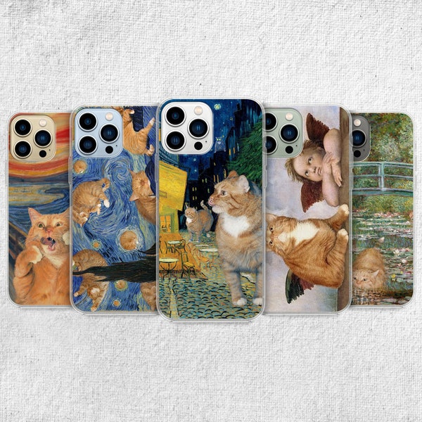 Famous Art Cat Phone Case - Funny Painting Cover for iPhone 15 Pro Max, 14, 13, 12, 11, Xr, X, 8, 7 Plus, Samsung S23 Ultra, S22, S21, S20