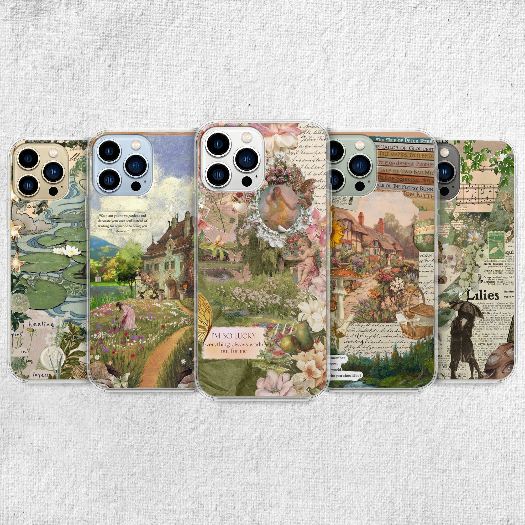 Cottagecore Aesthetic Phone Case - Nature Scrapbook Artwork fit for iPhone, Samsung and Google Pixel