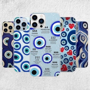 Evil Eye Phone Case - Angel Number, Talisman Amulet Artwork fit for iPhone 16 Pro Max 15 14 13 12 11 Plus, Samsung S24 Ultra S23 S22 S21 S20