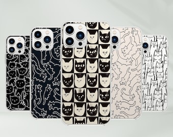Cat Pattern Phone Case - Aesthetic Funny Kitty Art Cover fit for iPhone 17 Pro Max, Samsung S25 Ultra, Pixel 10 XL and more