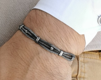 Oxidized 999 Sterling Silver Woven Bracelet: Handmade Viking