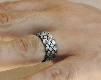 Bague tressée en argent 999 • Bague pour homme • Bague tressée à la main • Alliance • Bague celtique pour homme • Bague Vikings faite main • Cadeau petit ami élégant