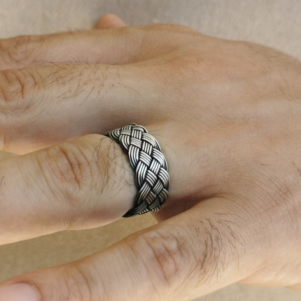 999 Silber geflochtener Ring • Männerring • Handgeflochtener Ring • Bandring • Herrenring Keltisch • Handgemachter Wikingerring • Elegantes Geschenk für Freund