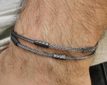 Oxidized Silver Braided Bracelet • Hand Woven Bracelet • Row