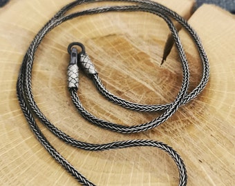 Sterling Silver Men's Chain • Vikings Necklace • Gift for Father • Oxidized Jewelry • Hand Braided Necklace • 2-3 mm Twisted Necklace
