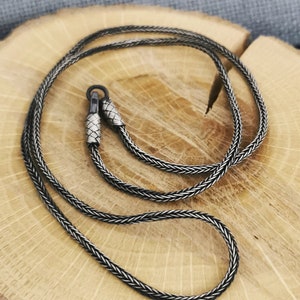 Sterling zilveren herenketting • Vikingketting • Cadeau voor vader • Geoxideerde sieraden • Handgevlochten ketting • 2-3 mm gedraaide ketting