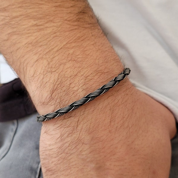 Foxtail Chain Bracelet • Oxidized Bracelet • Thin Man Bracelet • 999 Sterling Silver Bracelet • Braided Men's Bracelet • Gift for Boyfriend