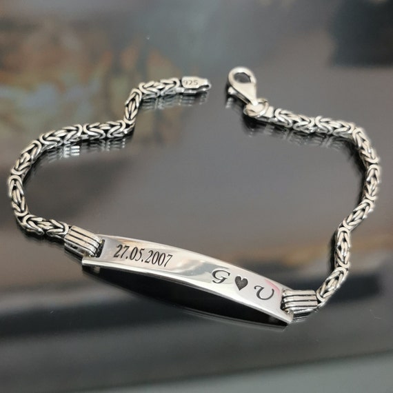 Stainless Steel Engravable Byzantine Bracelet Silver