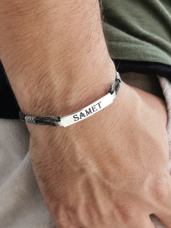 Amazon.com: BAUMA AUTO Personalized Leather Bracelets for Men with 1-9  Custom Beads Engraved Mens Braid Bracelet with Family Name Father's Day  Jewelry Gift for Dad Husband: Clothing, Shoes & Jewelry