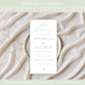 Green Watercolor Floral Hydrangea Wedding Invitations Rehearsal Dinner Invitation, Wedding Invitation Suite, Canva Template 3.5 x 7 inches