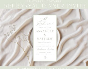 Green Watercolor Floral Hydrangea Wedding Invitations Rehearsal Dinner Invitation, Wedding Invitation Suite, Canva Template 3.5 x 7 inches