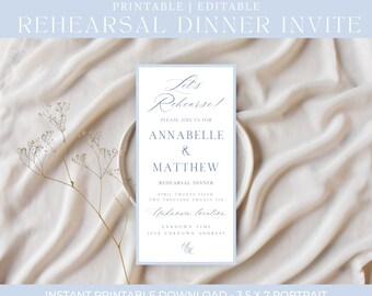 Blue Watercolor Floral Hydrangea Wedding Invitations Rehearsal Dinner Invitation, Wedding Invitation Suite, Canva Template 3.5 x 7 inches