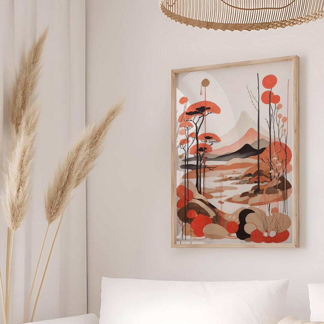 Japanische Leinwand-Wandkunst Salbeigrüner Mond - 80x80 Cm Vogelschwarm Druck