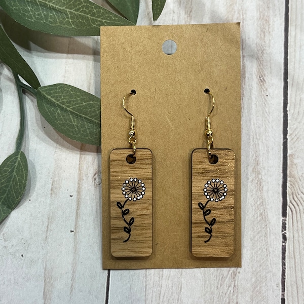 Dandelion wishes earrings, Boho earrings, Dandelion, Laser engraved earrings, Wood earrings, Mother's day gifts, Gifts for Mom, Dandelions