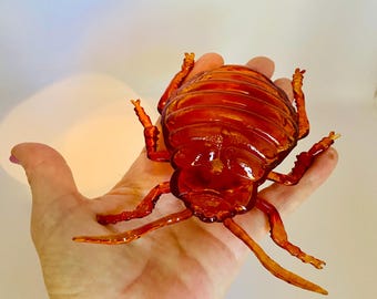 Large 5" 3D Printed Bed Bug Model: Translucent Bronze Resin Replica