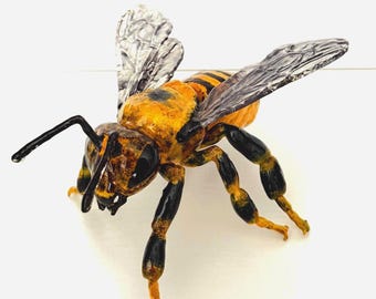 Giant 3D Honey Bee Model: 4” high/8” long Photogrammetry Resin Replica, handcrafted and painted. Made in USA.