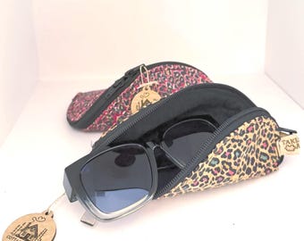 Jungle Print Cork Eyeglass Case:  "Fit over" perscription glasses, Oversized Sunglasses, Safety glasses. Handmade in USA
