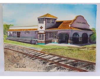Historical Segregated Florida Train Depot built 1928 Original Watercolor Painting 11x15 inches unframed- 16x 20 inch Frame add on option