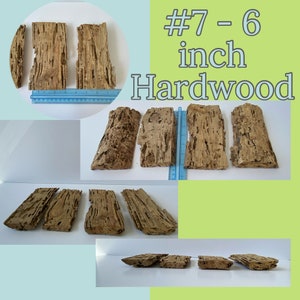 K&ouml;nnte beinhalten: Mehrere St&uuml;cke verwittertes Hartholz, etwa 15 cm lang, werden gezeigt. Das Holz hat eine raue, strukturierte Oberfl&auml;che mit nat&uuml;rlichen L&ouml;chern und Mustern. Der Text "#7 - 6 inch Hardwood" ist im Bild zu sehen.