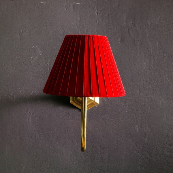 curved lampshade sconce, wall lighting, brass sconce for home,  bedroom sconce, plug in sconce