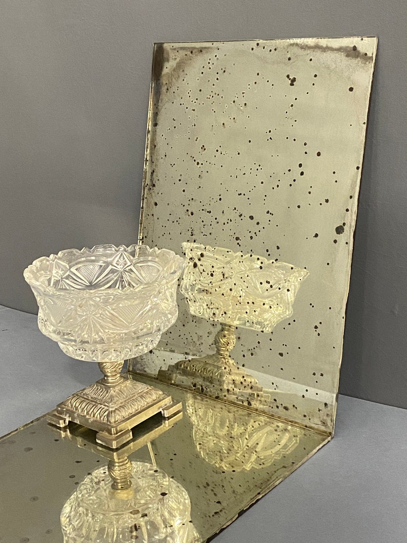 antique silver mirror Hand made, old mirror 8”x11” wall decor, antique mirror tile image 1