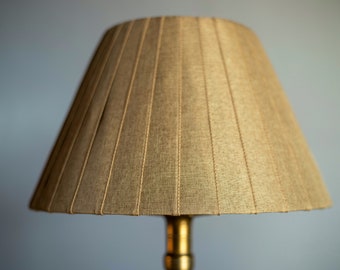 Beige pleated linen lampshade, table lamp with lampshade, boho lampshade, brass table lamp