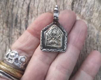 Ganesha deity amulet, vintage silver and gold foil amulet