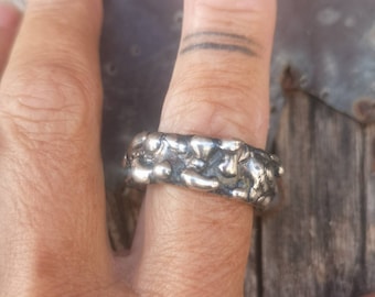 Raw silver band, molten band, US size 7 3/4