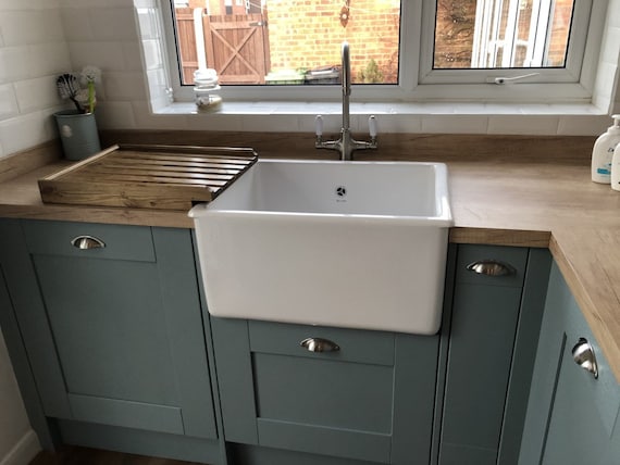 Raised Solid Pine draining board for a belfast/butler sink that is raised above the worktop