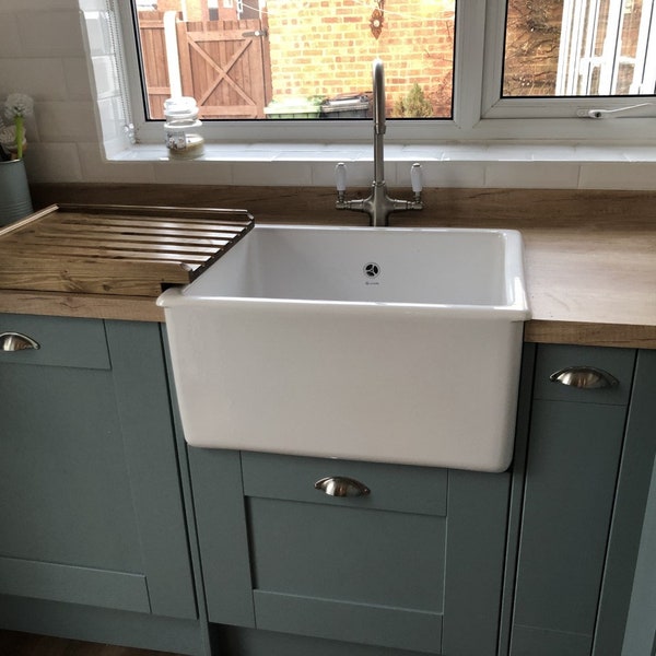 Raised Solid Pine draining board for a belfast/butler sink that is raised above the worktop