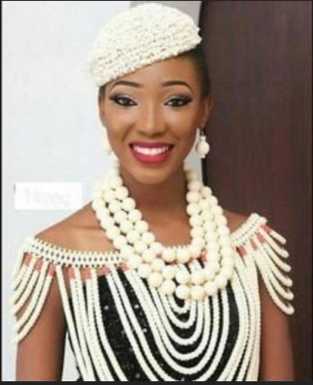 African Coral Bead Set Head Crown With Shoulder Cape and Etsy