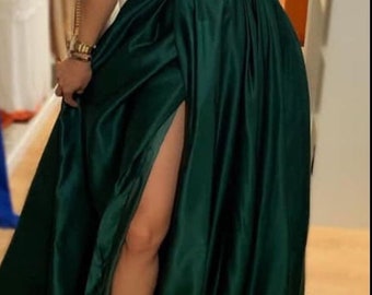 Emerald green prom dress,one shoulder thigh slit floor length gown,women clothing,party dress,bridesmaids gown,wedding dress,reception cloth