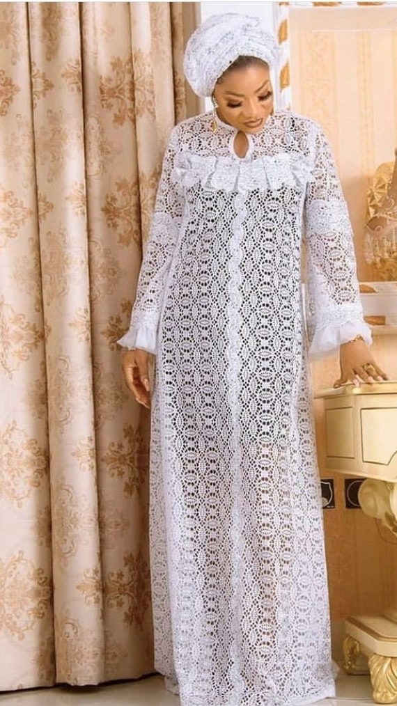 White Lace style, cord lace outfit, women clothing, Nigerian native dress,  party gown, party guest wear, bubu party dress, African fashion