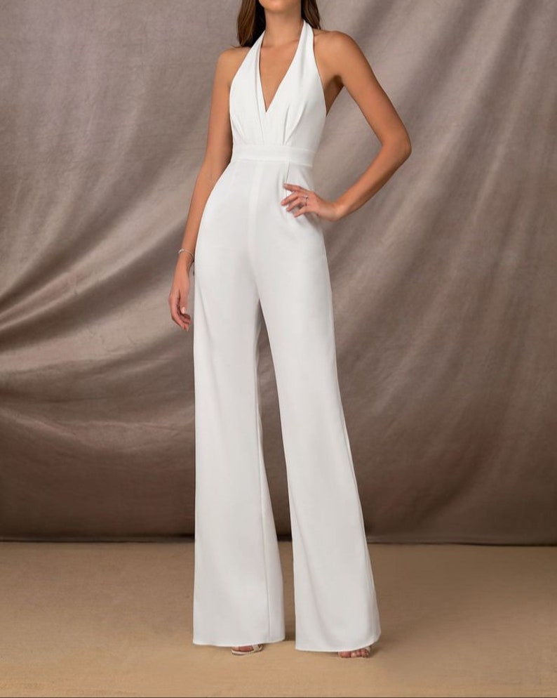 White Wedding Jumpsuit, Bridal Jumper, Female Romper, Prom Jumpsuit, Sleeveless Outfit, Court