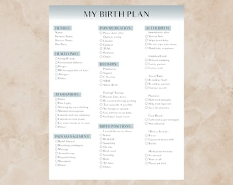 Birth Plan Printable Template
