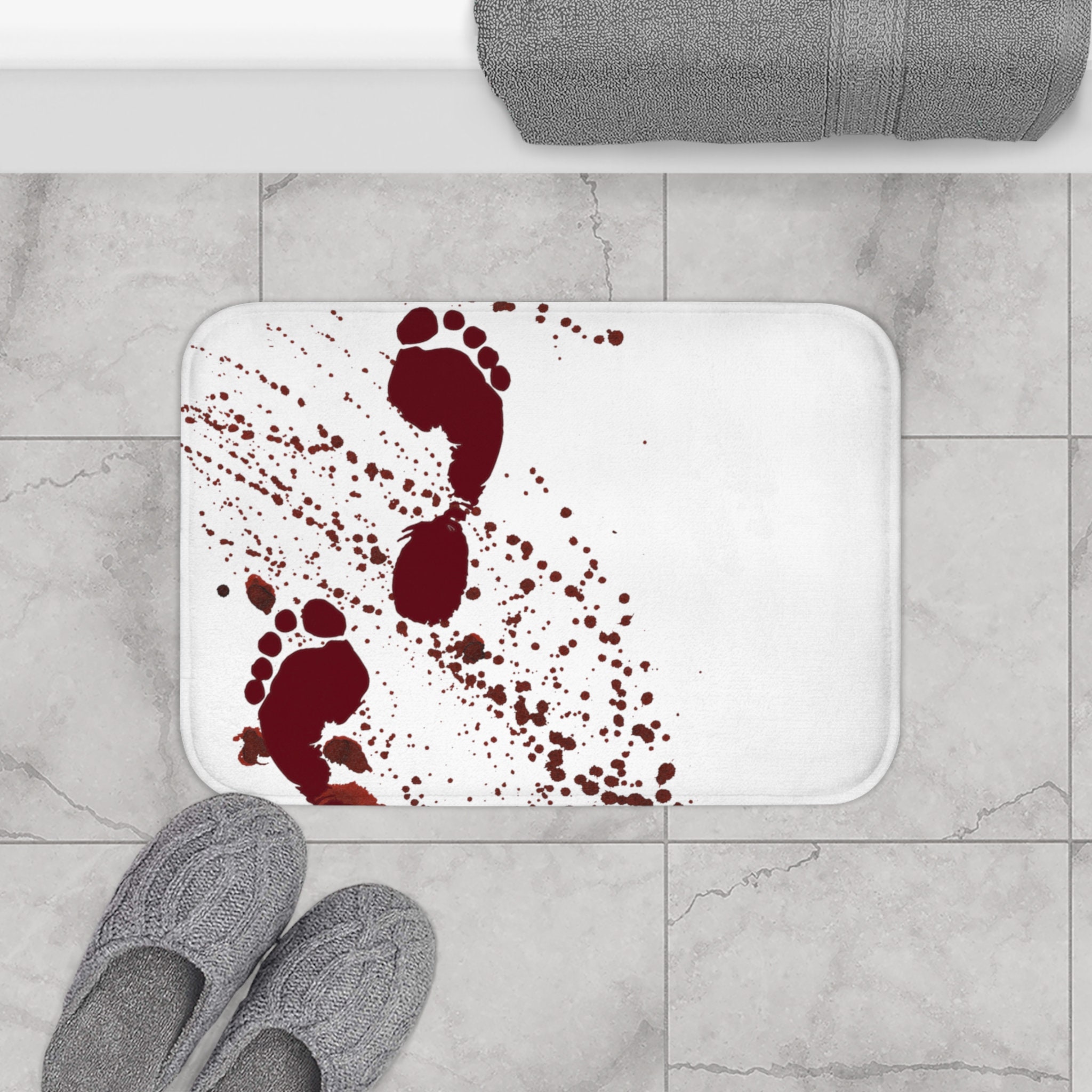 Spooky Horror Bloody Footprints Bath Mat Halloween Decor Horror